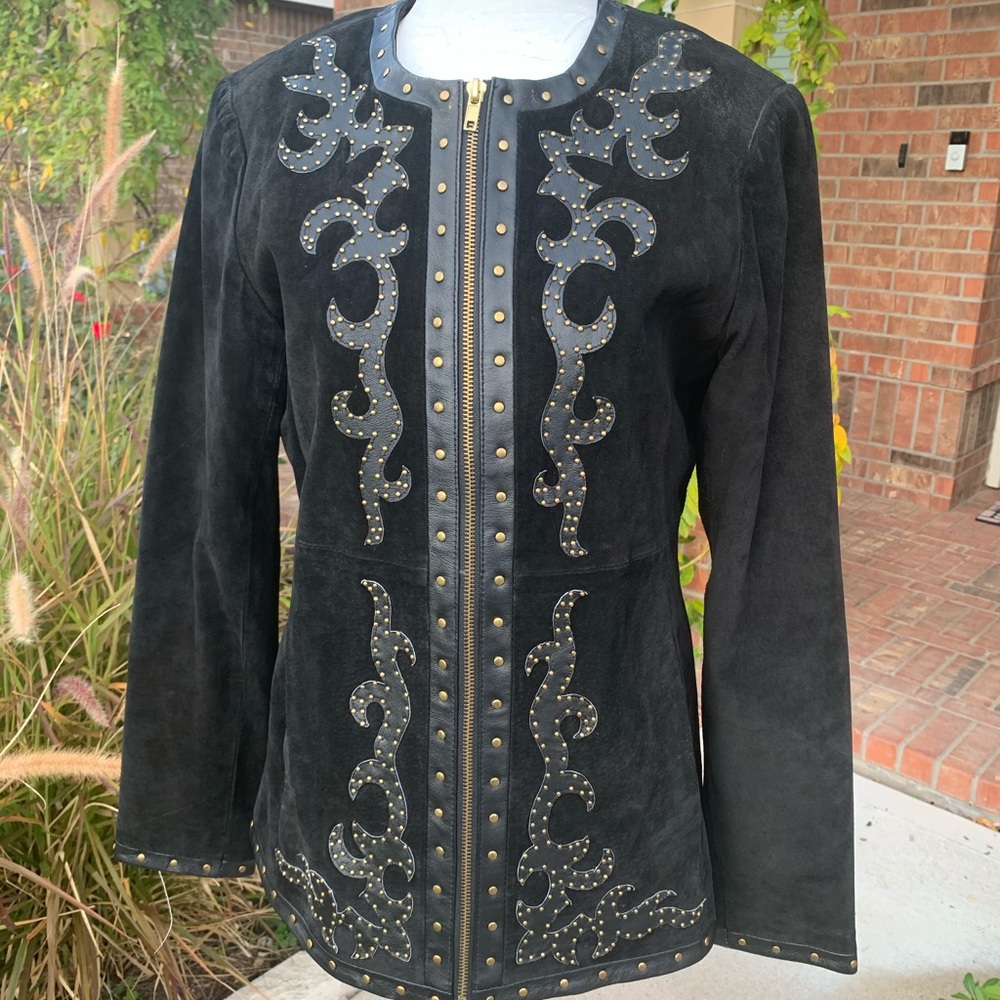 Suede jacket with leather trim